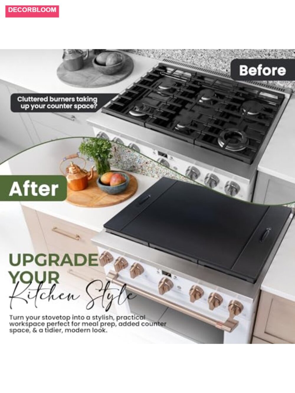 Noodle Board Stove Cover with Handles for Electric and Gas Stove Top, Farmhouse - Picture 3 of 6